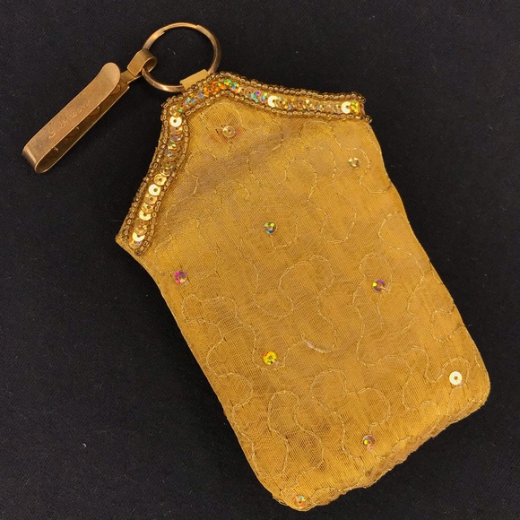 Small Gold Beaded & Sequined Pouch with Metal Clip - Picture 2 of 8